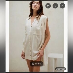 A Ren Dress Shirt Oversized Lagenlook Boho Hippie Cream Cotton Gauze